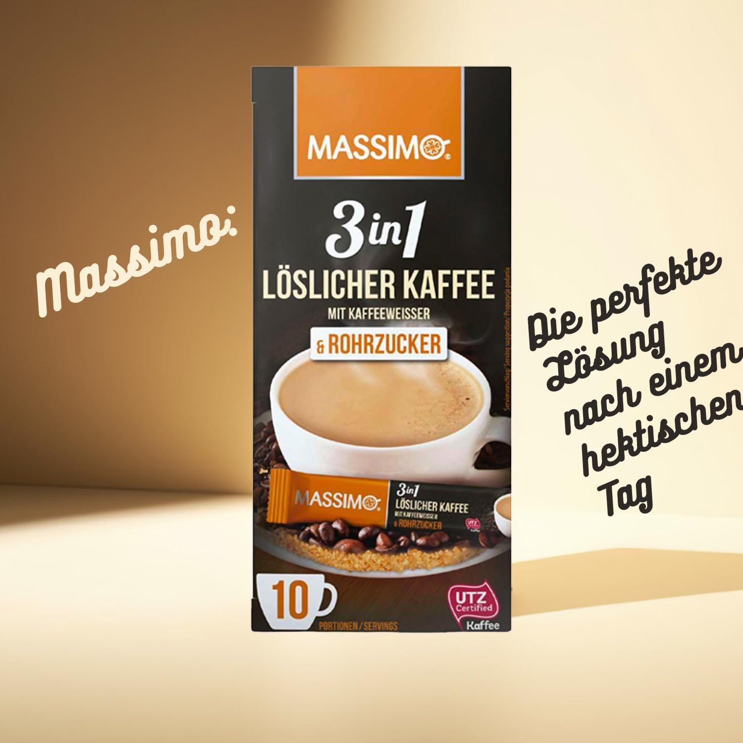 MASSIMO 3in1 Löslicher Kaffee mit Kaffeeweißer & Rohrzucker 170g