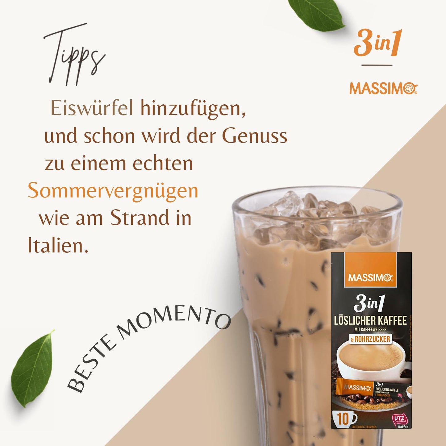 MASSIMO 3in1 Löslicher Kaffee mit Kaffeeweißer & Rohrzucker 170g