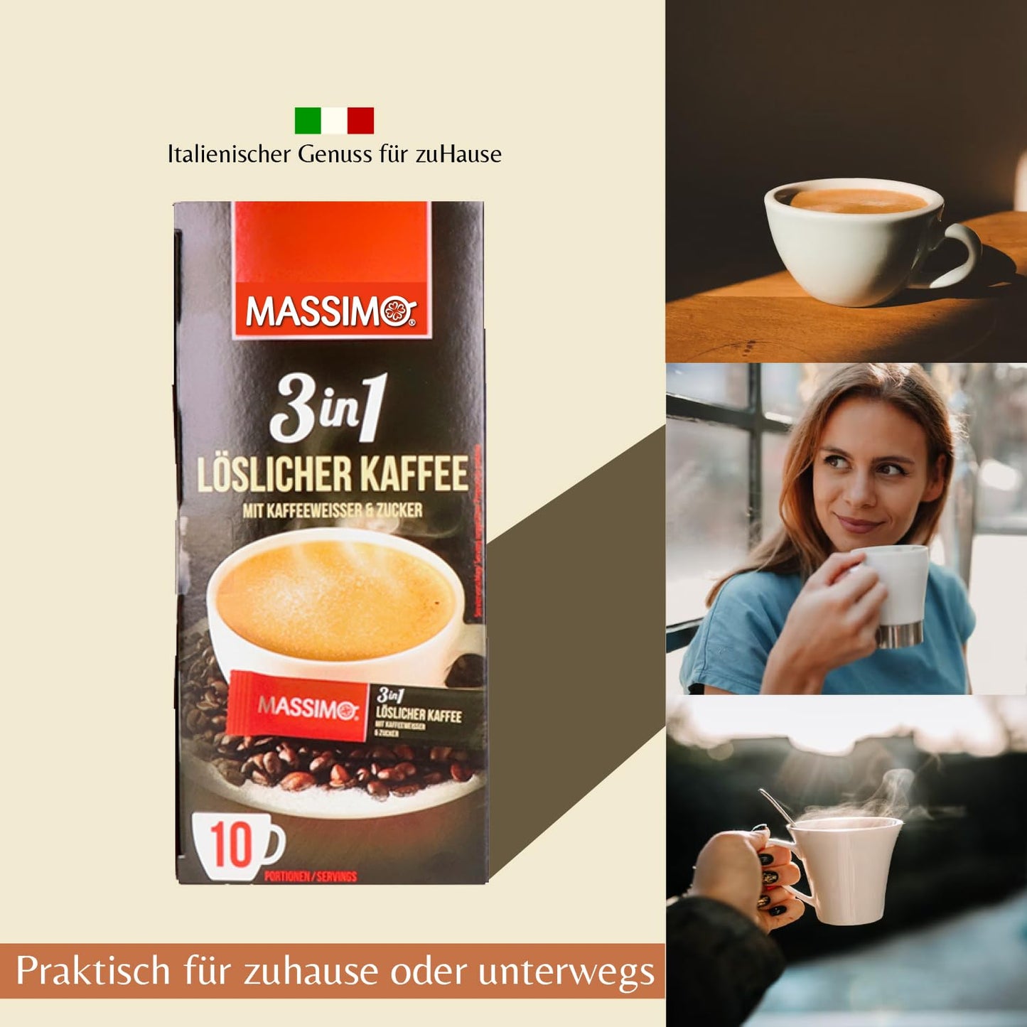 MASSIMO 3in1 Kaffee mit Kaffeeweißer & Zucker 180g