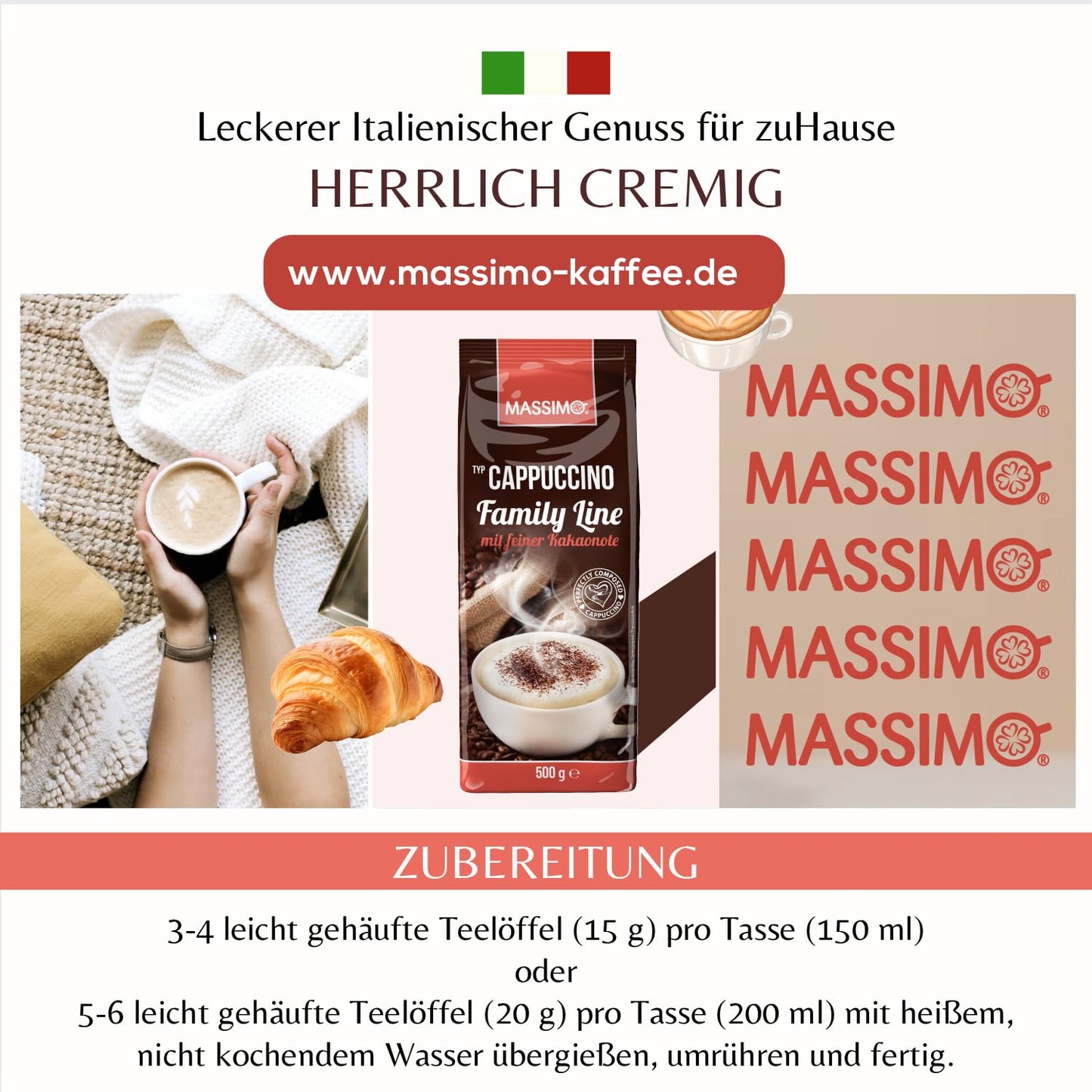 Massimo Cappuccino Family Line mit feiner Kakaonote 500g