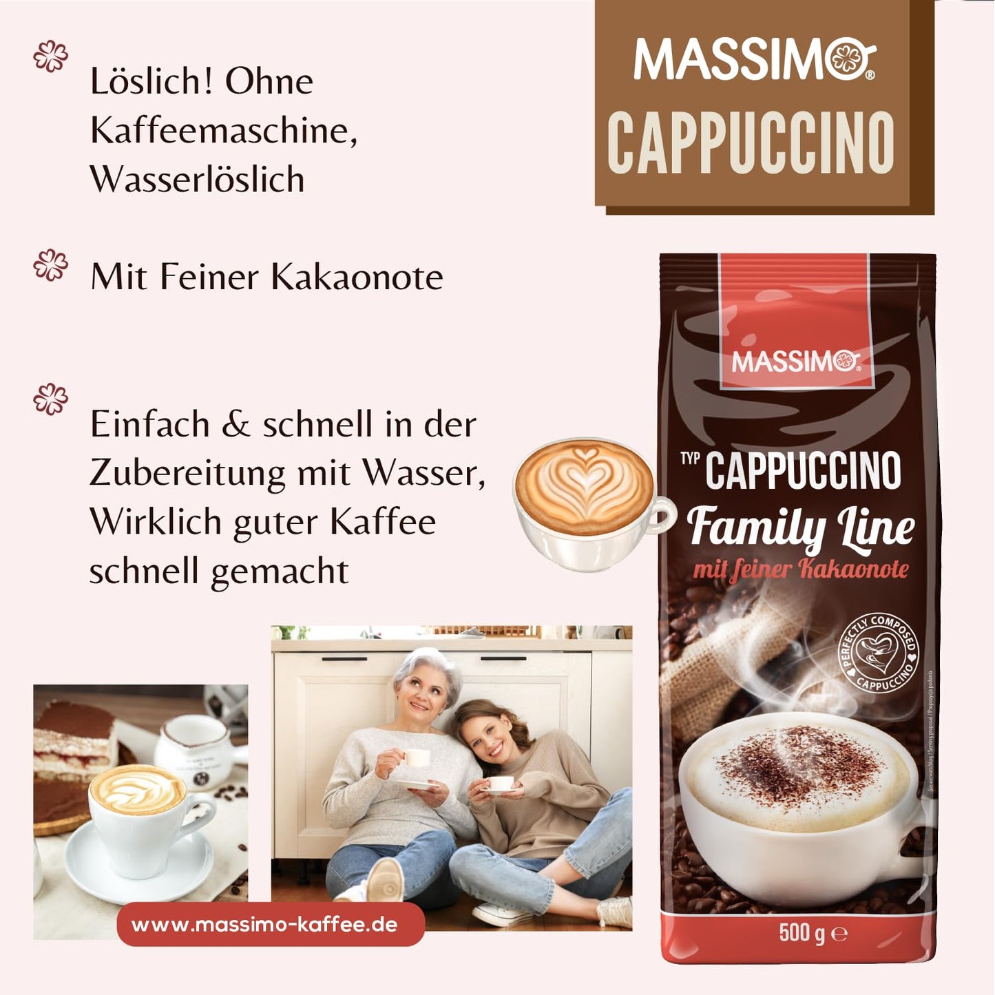 Massimo Cappuccino Family Line mit feiner Kakaonote 500g