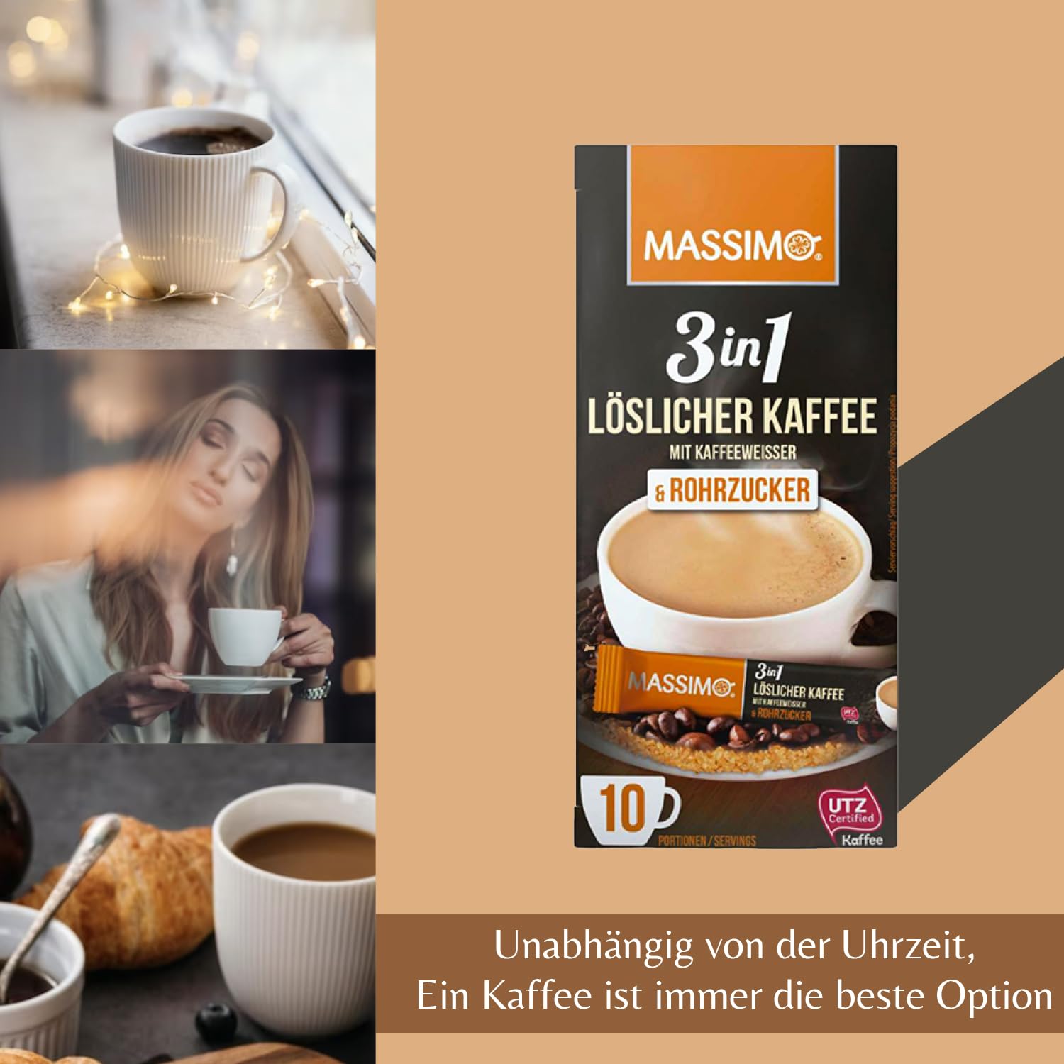 MASSIMO 3in1 Löslicher Kaffee mit Kaffeeweißer & Rohrzucker 170g