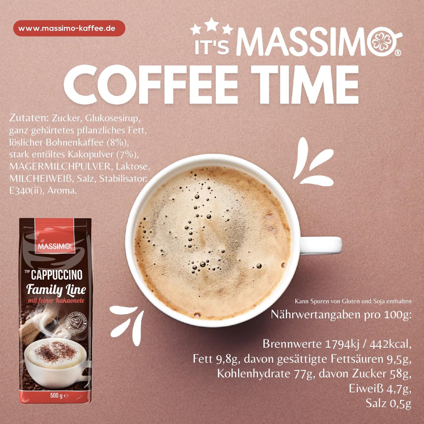 Massimo Cappuccino Family Line mit feiner Kakaonote 500g