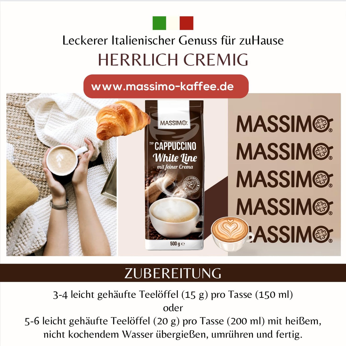 MASSIMO Cappuccino White Line 10 x 500g