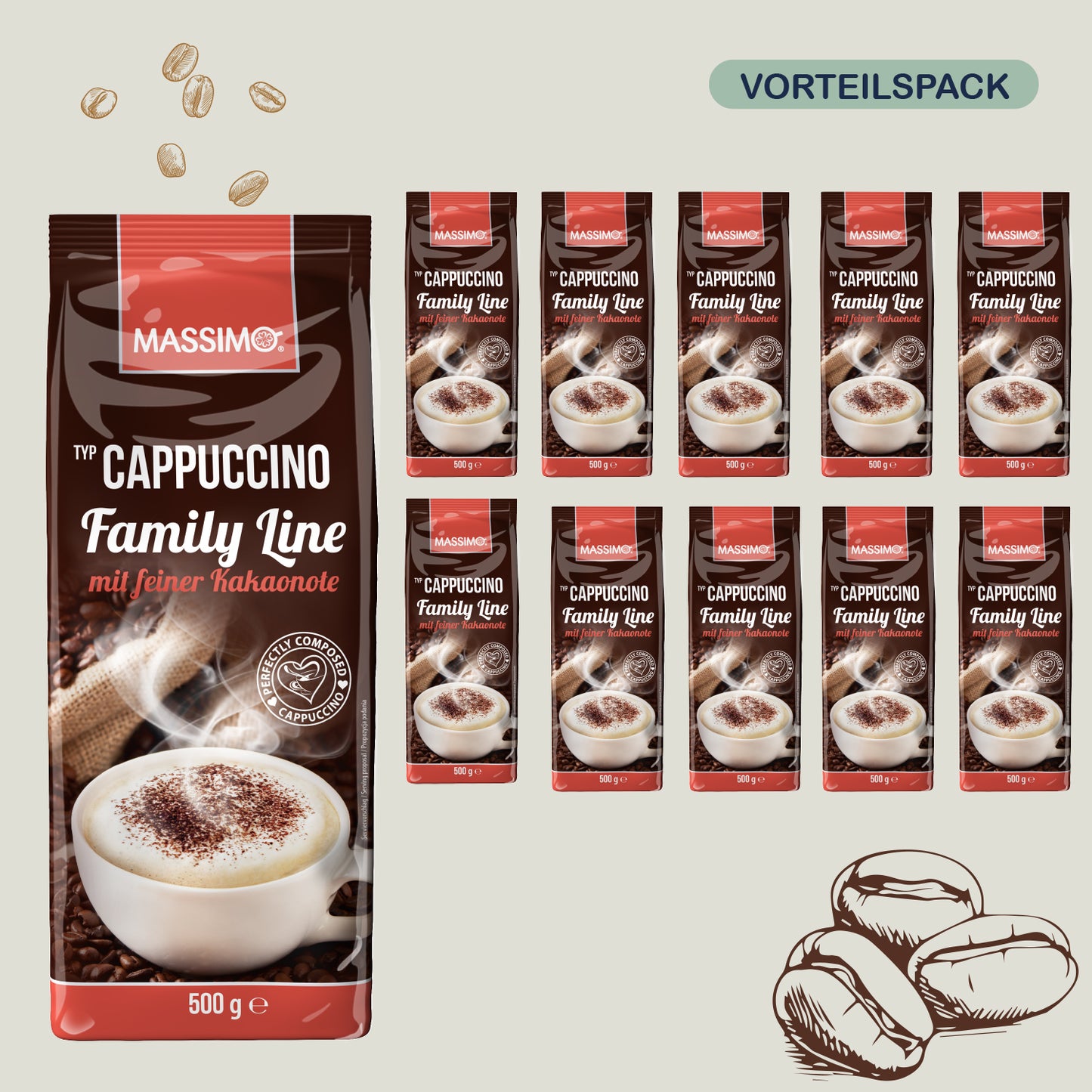 MASSIMO Cappuccino Family Line mit feiner Kakaonote 10 x 500g