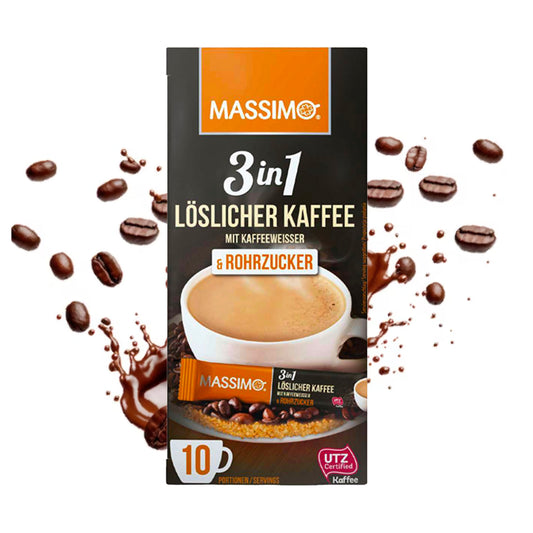 MASSIMO 3in1 Löslicher Kaffee mit Kaffeeweißer & Rohrzucker 170g